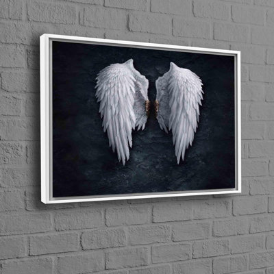 Stylish Angel Art with Fashion Wings in Abstract Design Elegantly Printed on White Cotton Canvas for Contemporary Wall Decoration