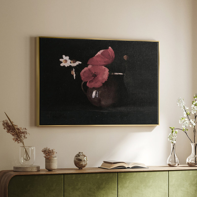 Botanique rétro - XL, Toile avec cadre flottant or, 17" H x 25" W