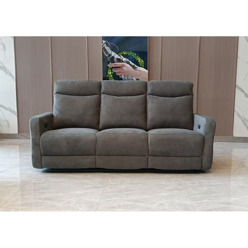 Cotton Blend Electric Reclining Sofa, Dark Grey, 3