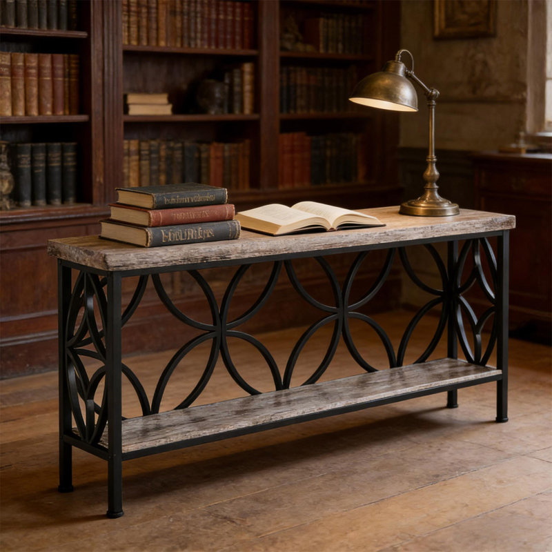 Table basse, console à 2 niveaux, canapé moderne, Noir, Gris