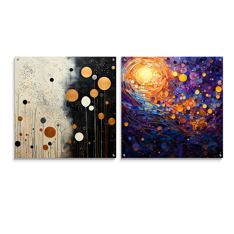Celestial Serenade I - ensemble de 2 peintures murales abstraites en acrylique, H 36 po x l 73 po