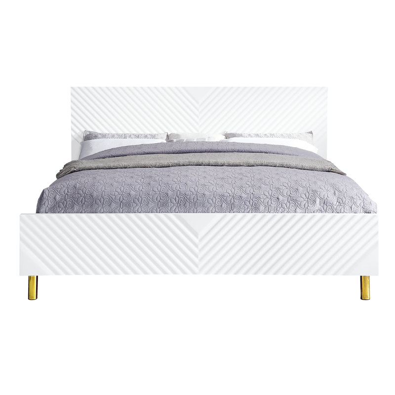 Lit Ek Gaines blanc à finition ultrabrillante avec motif ondulé