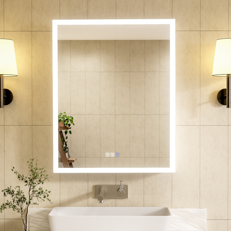Surface ou encastré moderne armoire à pharmacie sans cadre à DEL à intensité variable avec miroir, 32"H x 24"W x 5.39"D