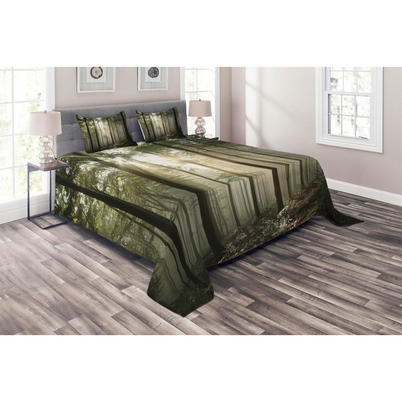 Forest Rustic Polyester Coverlet, King Bedspread + 2 Shams