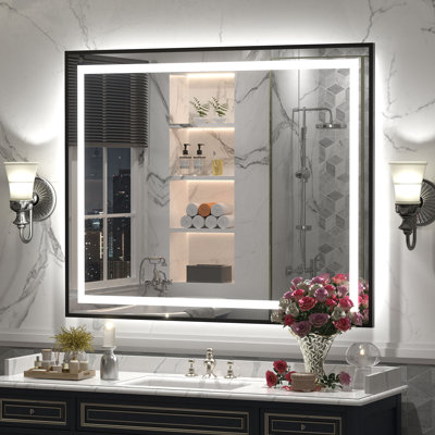 Miroir de salle de bain / meuble-lavabo à cadre en verre trempé à DEL certifié anti-buée Wayfair Basics®