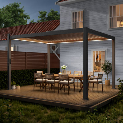 Patio Louvered Aluminum Pergola with Solar LED