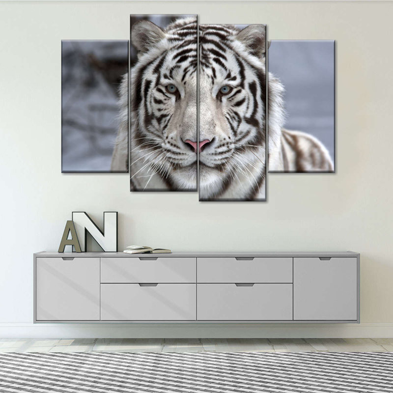 Tigre blanc en voie de disparition sur toile, ensemble de 4 pièces, H 27 po x l 43 po x P 1,25 po