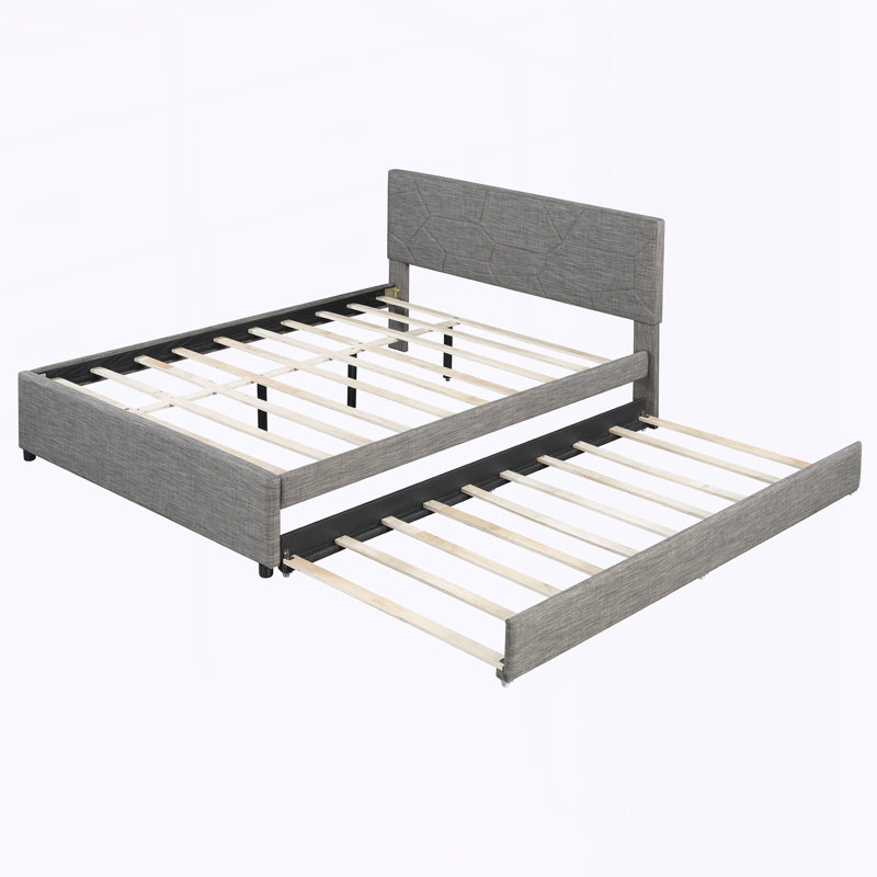Grand lit plateforme tapissier, Gris