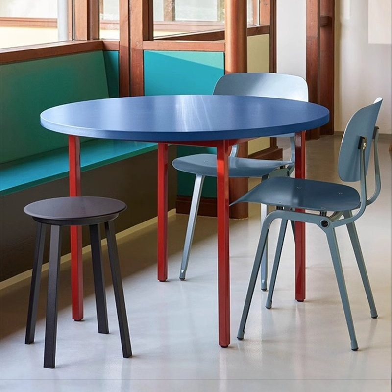 Table de salle à manger bleue ronde en bois manufacturé, H 29,53 po x L 41,34 po x l 41,34 po