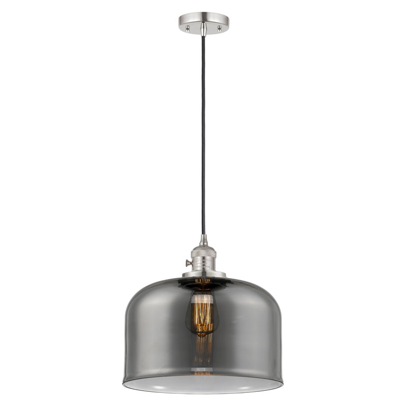 Luminaire suspendu en forme de globe à 1 lumière Analiah, DEL, Nickel poli, Plaqué couleur fumée