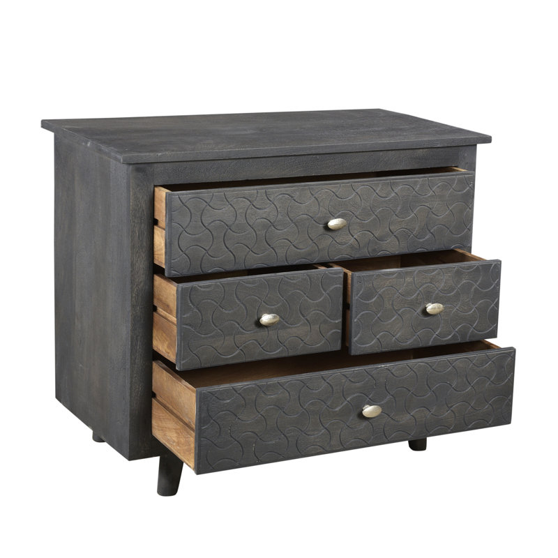 30" Gray Solid Wood Four Drawer Nightstand