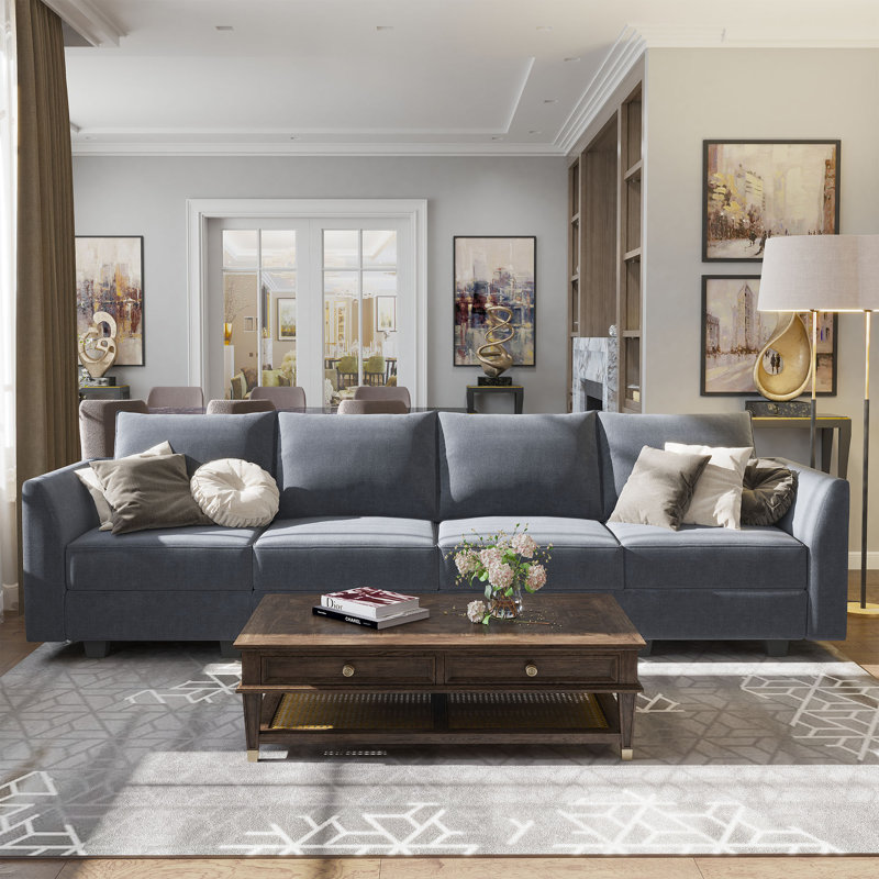 Nikitas 4-Seater Modular Sofa Couch, Bluish Gray Polyester