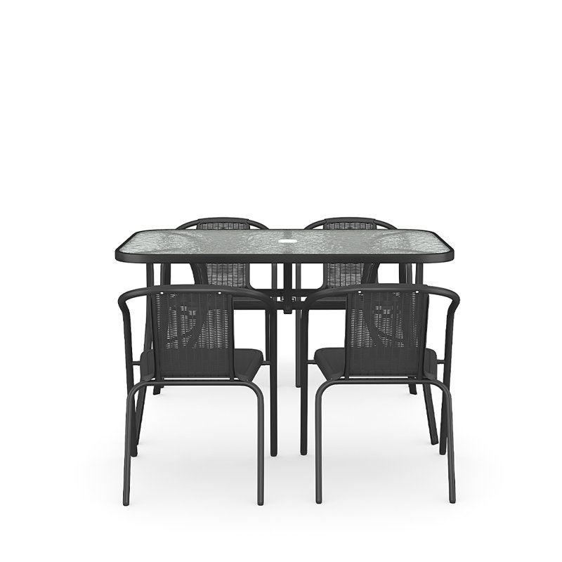Mclaurin 4 - Person Patio Dining Set with Rectangular Table, 72cm H x 80cm W, Black