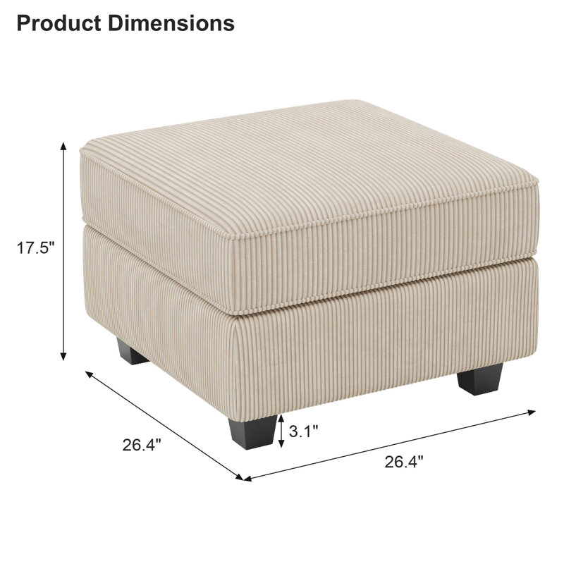 Nairoby 26.4'' Wide Upholstered Storage Ottoman Footstool Module Part for Sectional Sofa, Beige Corduroy
