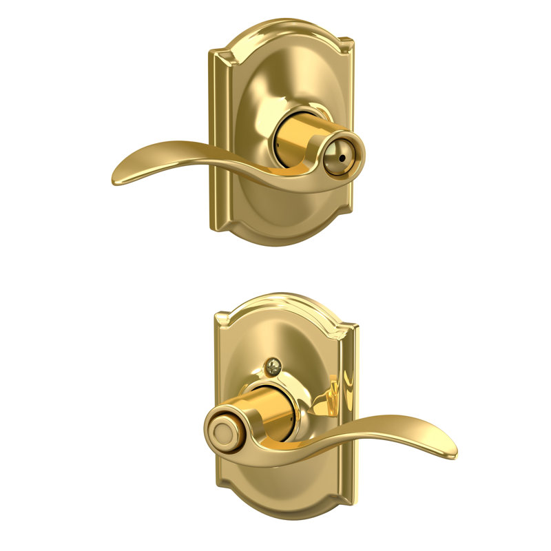 Accent Bronzed Bed & Bath Privacy Door Lever with Camelot Trim, Bright Brass