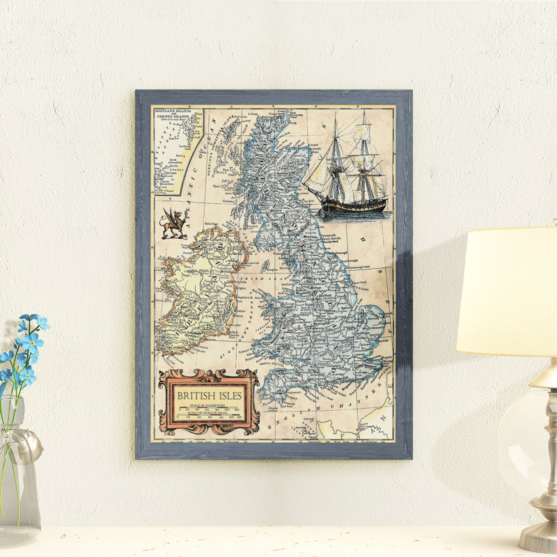 «British Isles Map» par Paul Cezanne - reproduction d'art encadrée, Toile avec cadre gris, H 32 po x l 44 po x 1,25 po