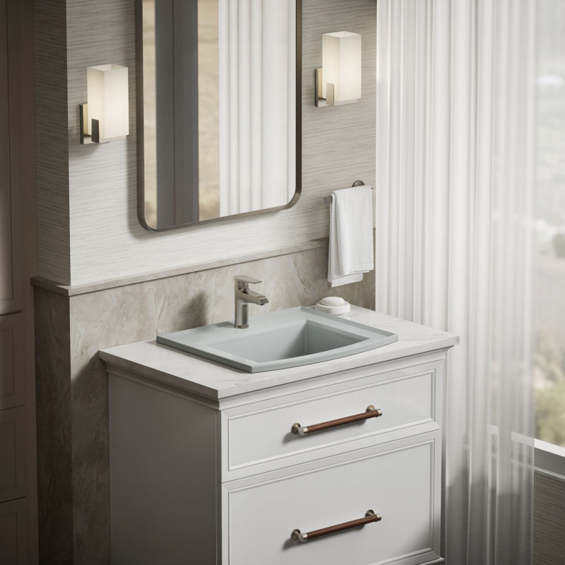 Archer® Vitreous China Rectangular Drop-In Bathroom Sink with Overflow, Single Hole , Ice Gray