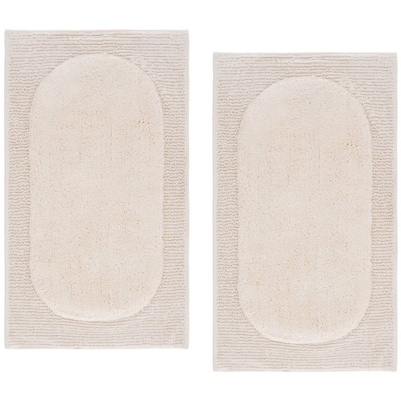 Zino Oval Textured Hand Tufted 100% Cotton Machine Washable Bathmat, White