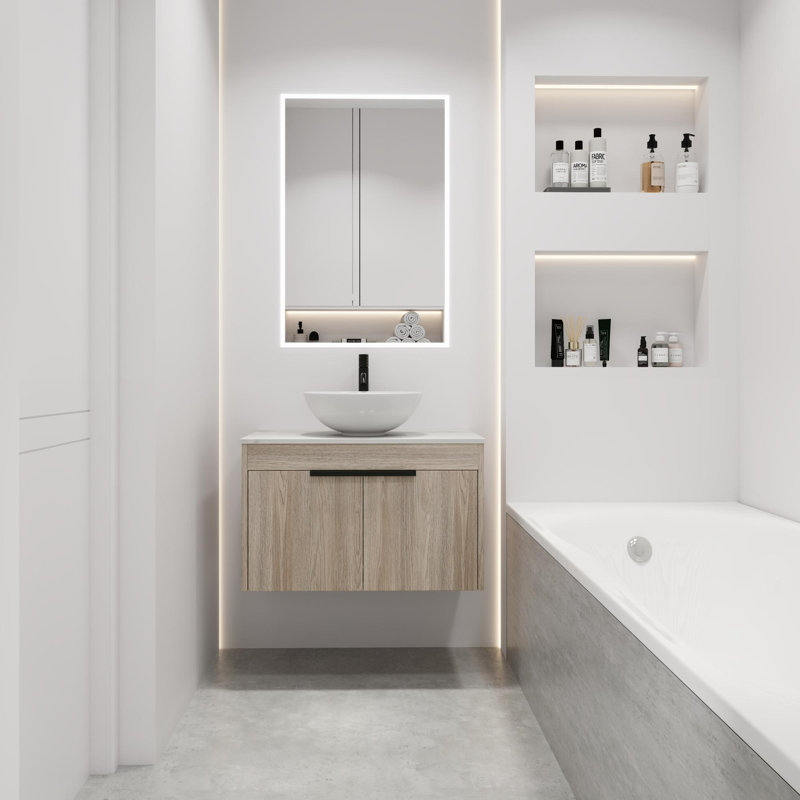 Meuble-lavabo mural de conception moderne avec lavabo en céramique et porte à fermeture en douceur, 29"