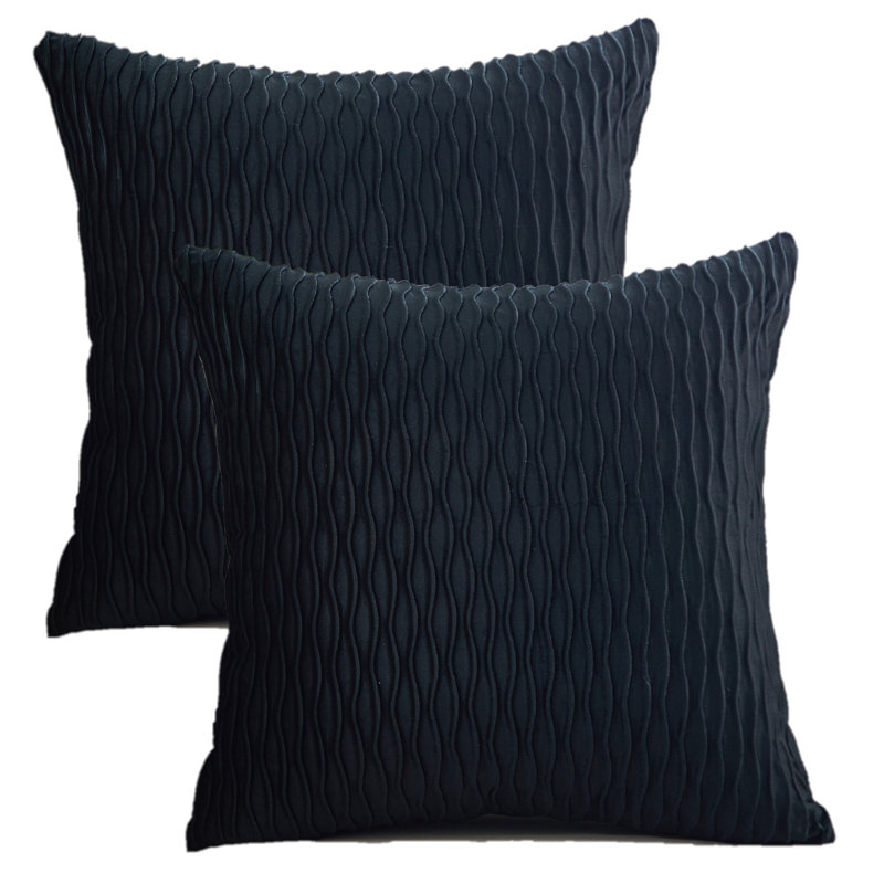 Velvet wave I Square Velvet Pillow Cover, Black