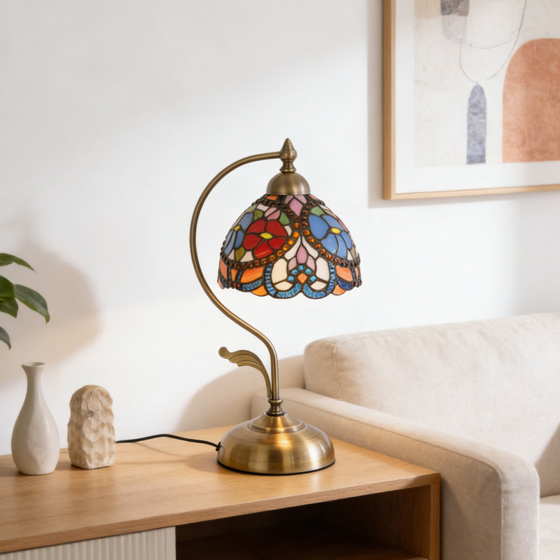 Lampe de table en verre coloré de style Tiffany à 1 lumière