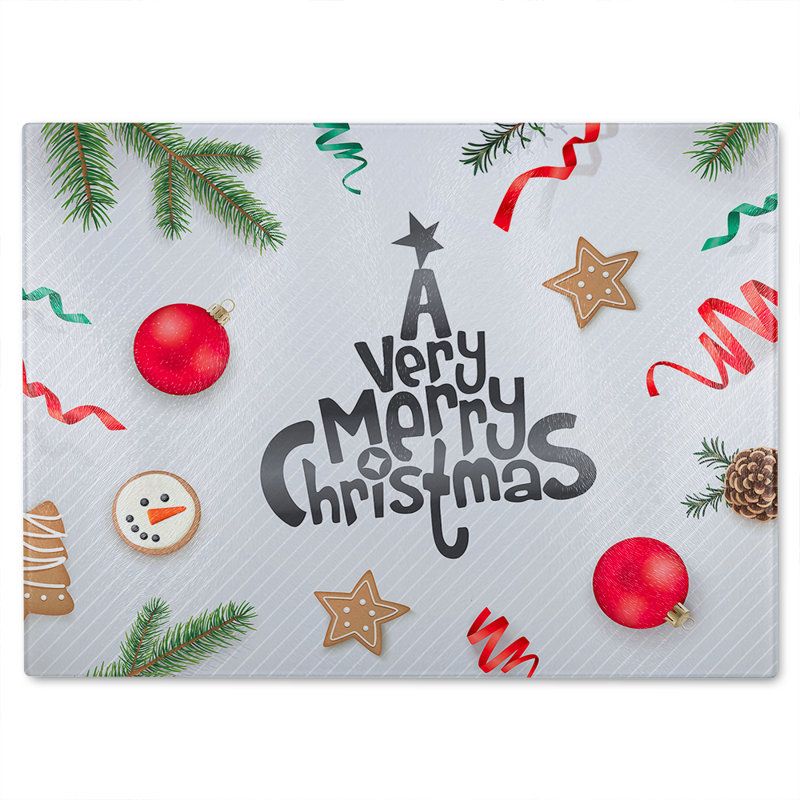 Christmas Greeting Design Dining Glass Chopping Board, 40cm L x 28cm W