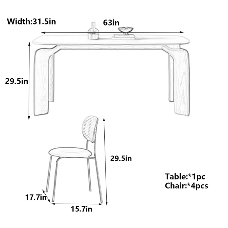 Table de salle à manger Modern, H 29,5 po x L 63 po x l 31,5 po