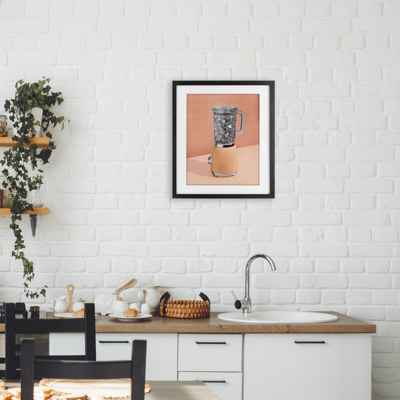 Mélangeur de boissons disco sur fond orange, impression sous verre, design par Lish Creative, 16 x 13