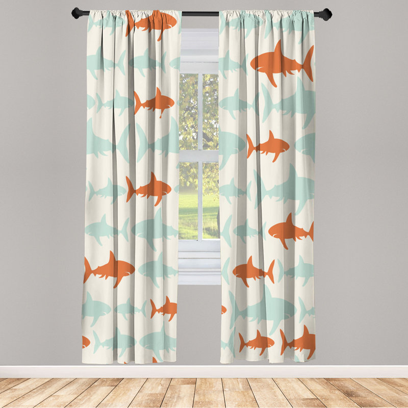 Microfiber Floral Semi-Sheer Rod Pocket Curtain Panels, 28" W x 84" L, Orange/White