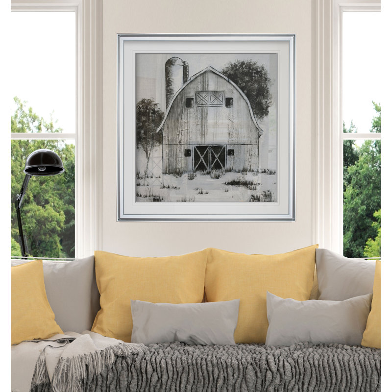 'black & white barn i' encadrée impression d'art graphique, H 23 po x l 23 po x p 1,5 po