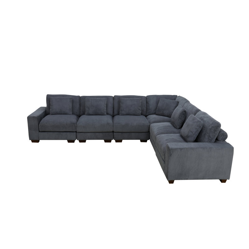 123“ 6-Piece Premium Corduroy Fabric Reversible Living Room Modular Sectional Sofa, Dark Gray Corduroy