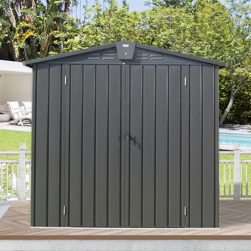 167 Cu.Ft Large Capacity Outdoor Storage Shed - 6.5x4.1ft Galvanized Steel Tool Shed with Lockable Double Doors & Vented Roof