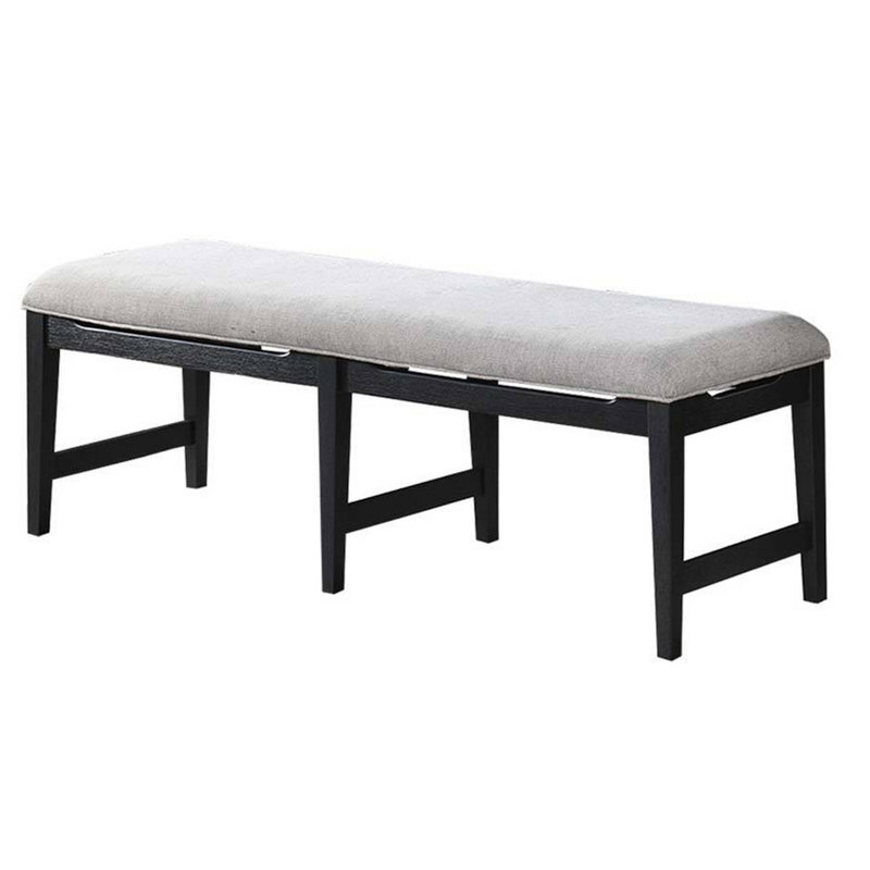 Upholstered Dining Bench With Wooden Straight Legs In Black And Gray