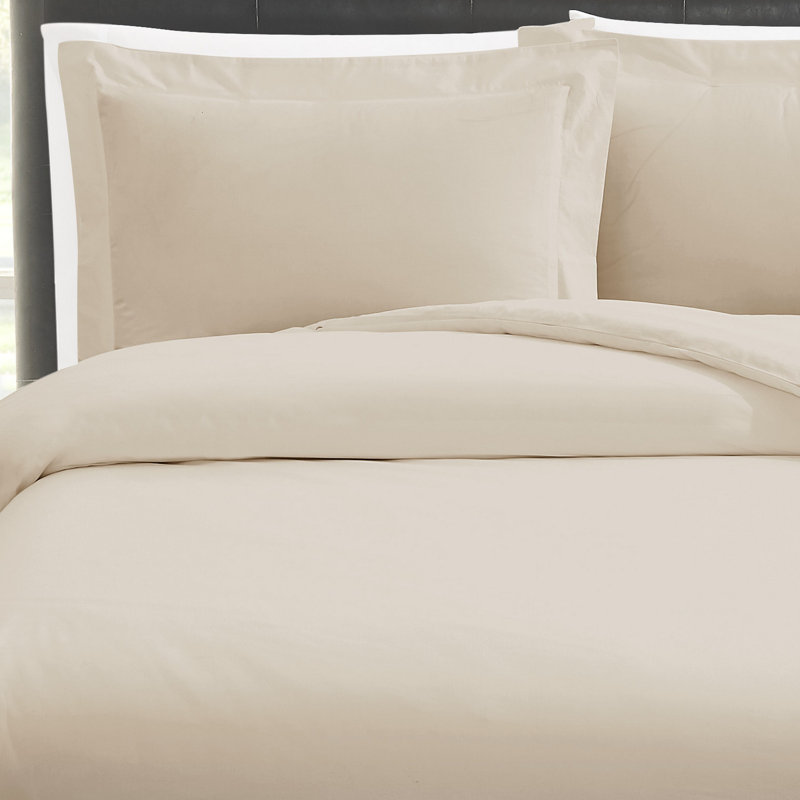 Vince Camuto 400TC Percale Cotton Duvet Set, Full/Double Duvet Cover + 2 Standard Shams, Khaki