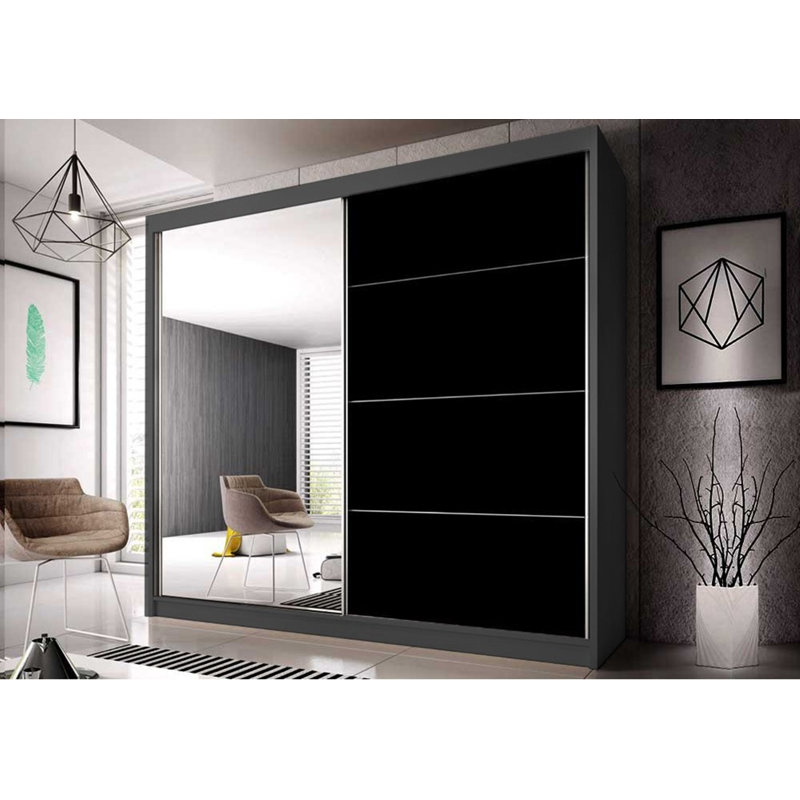 Ellawese 2 Door Manufactured Wood Wardrobe, Grey/Black