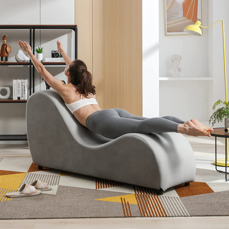Light Gray Velvet Modern Yoga Chaise Lounge Chair