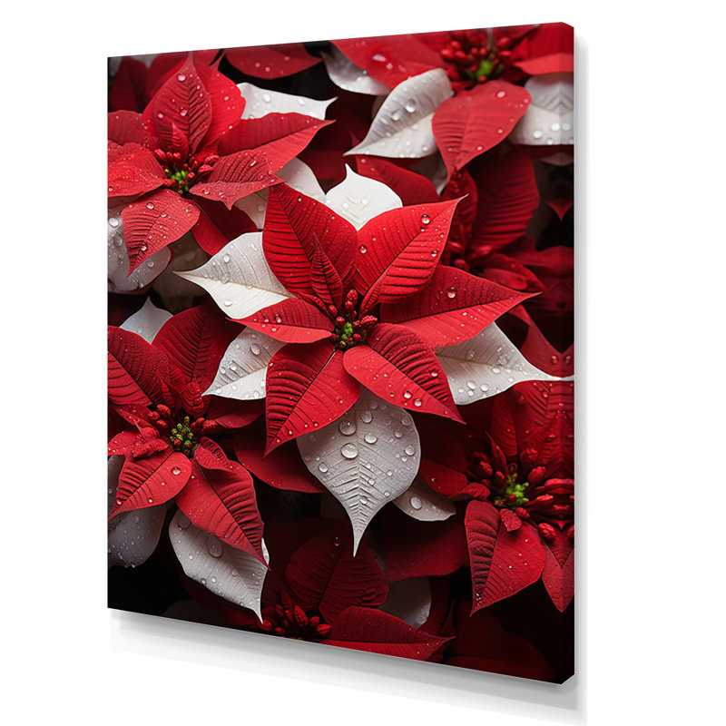 Poinsettias festives - Décoration murale florale et botanique, H 40 po x l 30 po x P 1,5 po, Toile tendue