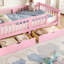 Lit plateforme rose double XL, sécurisé avec barrières de sécurité, tiroirs de rangement intégrés, tête de lit mignonne, rangement optimal pour la chambre