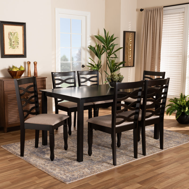 6 - Person Four Leg Dining Set, Dark Brown/Sand