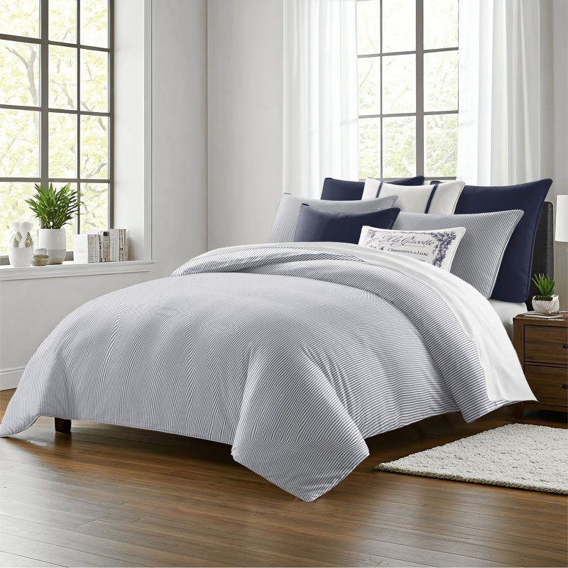 Jaxon Stripe Cotton Reversible Coverlet Set, Indigo, Cal.King Coverlet/Bedspread + 2 King Shams