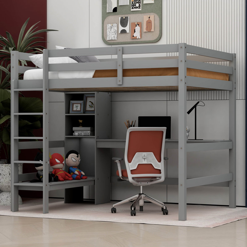 Lit mezzanine double avec bureau intégré Forston de Harriet Bee, gris