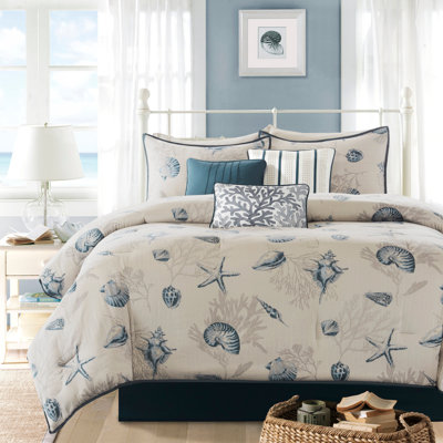 Ensemble d'édredon en satin de coton 7 pièces bleu
