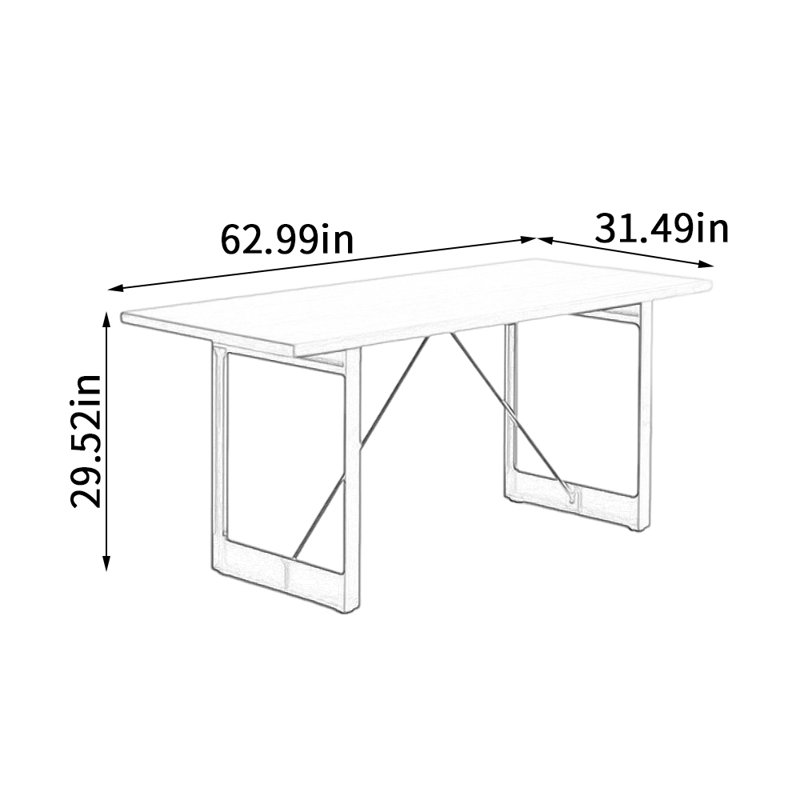 Table en acier au carbone innovante et durable en bois massif, H 29,52 po x L 62,99 po x l 31,49 po