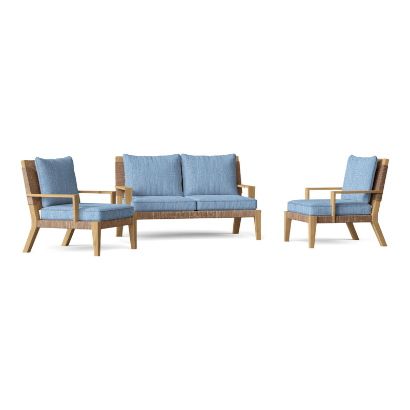 Hadley Outdoor 3 - Piece Teak Conversation Set, Perigold Ishi Beach, Hadley Hemp