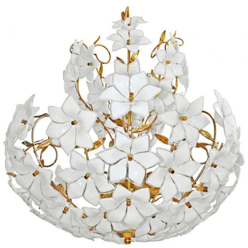 Lustre en verre de Murano, Nickel satiné, Givré, 23" Diameter x 35" Height