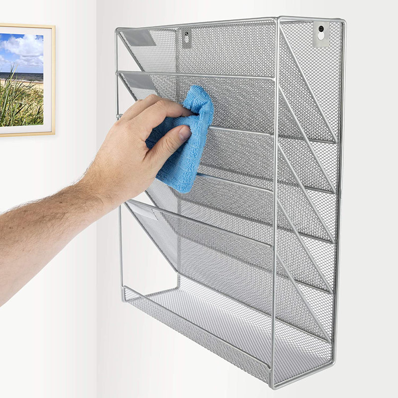 Wall Magazine File Rack Holder Organiser, Grey