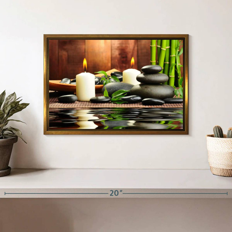 Spa zen en bambou, 13 po x 9 po, Cadre flottant doré
