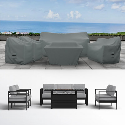 Ketron Patio Furniture Cover For 7 Seater Sofa Set With Fire Pit Table, Water Resistant UV & Weather Resistant Cover For 5 Pieces Outdoor Conversation by Freeport Park