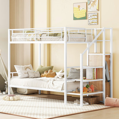 Lit superposé simple en métal avec échelle de rangement latérale et garde-robe