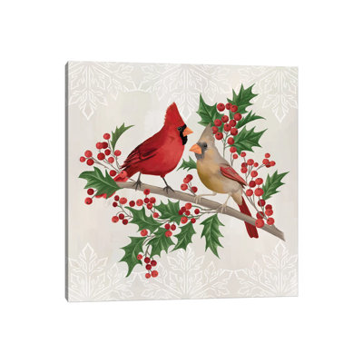 Flocons de neige et cardinaux - reproduction d'art mural - toile tendue